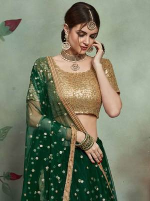 Astonishing Green Embroidered Net Lehenga Choli With Dupatta 3