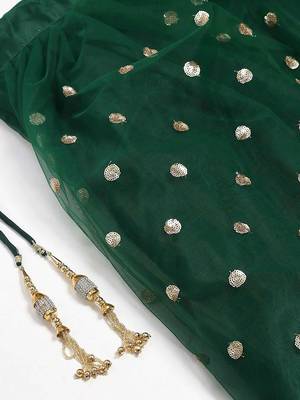 Astonishing Green Embroidered Net Lehenga Choli With Dupatta 5