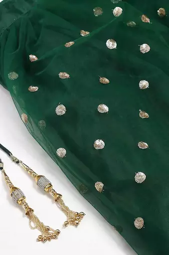 Astonishing Green Embroidered Net Lehenga Choli With Dupatta