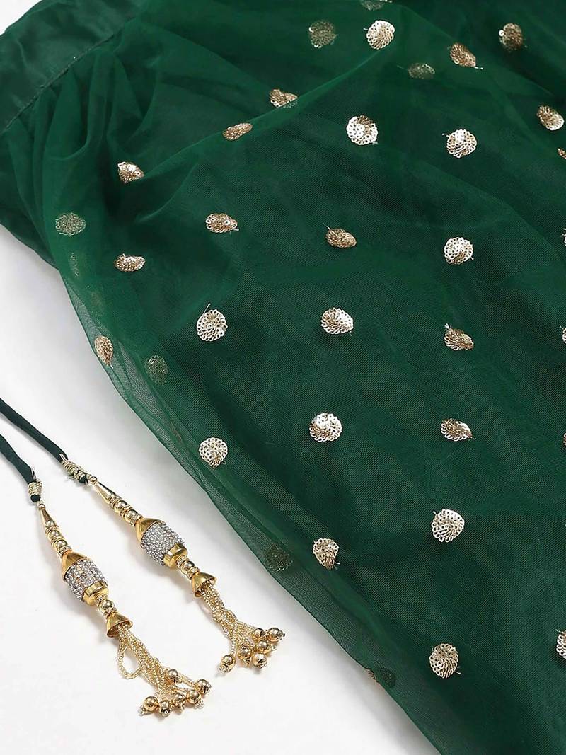 Astonishing Green Embroidered Net Lehenga Choli With Dupatta