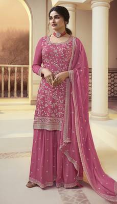 Pink chinon embroidery designer sharara suit 1