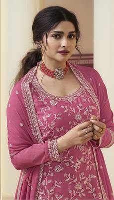 Pink chinon embroidery designer sharara suit 2