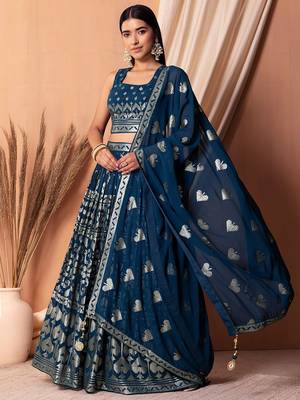 blue sequins georgette lehenga set choli with dupatta 1