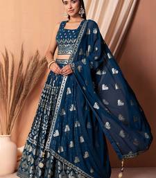 blue sequins georgette lehenga set choli with dupatta