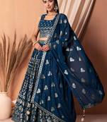 blue sequins georgette lehenga set choli with dupatta
