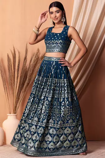 blue sequins georgette lehenga set choli with dupatta