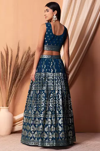 blue sequins georgette lehenga set choli with dupatta