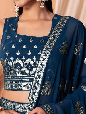 blue sequins georgette lehenga set choli with dupatta 5
