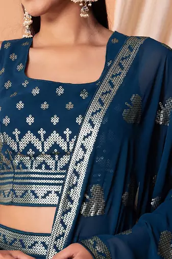blue sequins georgette lehenga set choli with dupatta
