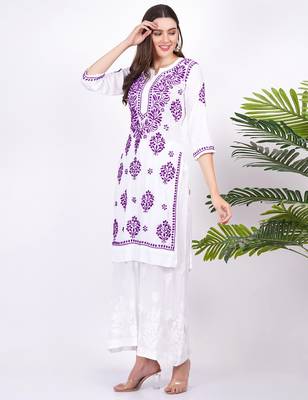 Modal White Cotton Purple Thread by SUFIZA Lifestyle 1