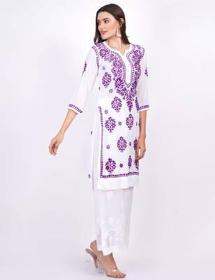 Modal White Cotton Purple Thread by SUFIZA Lifestyle 3