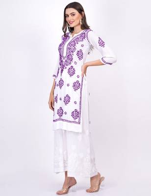 Modal White Cotton Purple Thread by SUFIZA Lifestyle 4