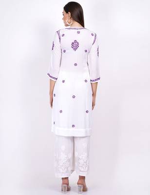 Modal White Cotton Purple Thread by SUFIZA Lifestyle 5