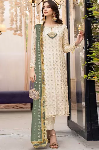Off white heavy faux georgette embroidery designer salwar suit