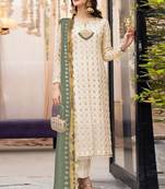 Off white heavy faux georgette embroidery designer salwar suit