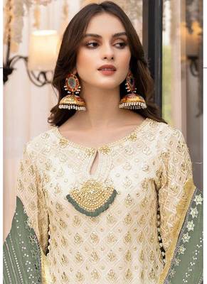 Off white heavy faux georgette embroidery designer salwar suit 2