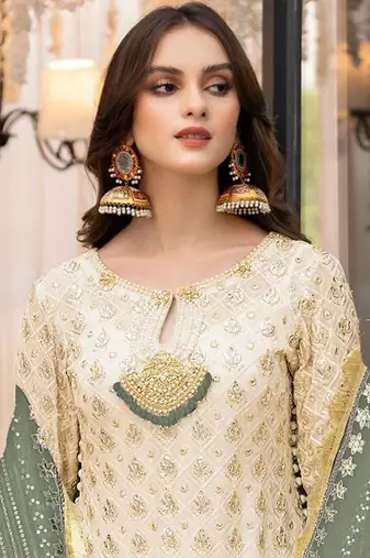 Off white heavy faux georgette embroidery designer salwar suit