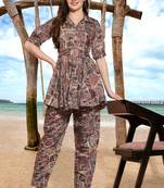 Trendmalls Women's Purple Cotton Geometric Print Co Ords Set Kurta Pant