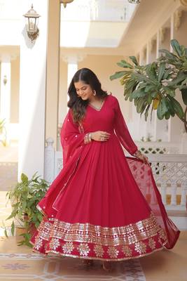 Faux Blooming Gown With Dupatta With Attractive Embroidered Sequins Work 1