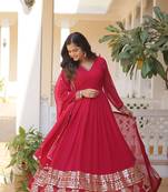 Faux Blooming Gown With Dupatta With Attractive Embroidered Sequins Work