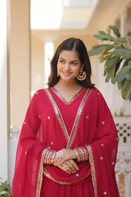 Faux Blooming Gown With Dupatta With Attractive Embroidered Sequins Work 4