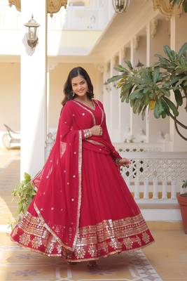 Faux Blooming Gown With Dupatta With Attractive Embroidered Sequins Work 5