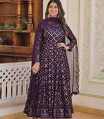 Wine  Faux Georgette Long Kurti With Dupatta