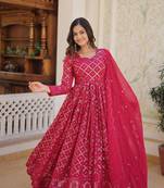 Rani Pink Faux Georgette Long Kurti With Dupatta