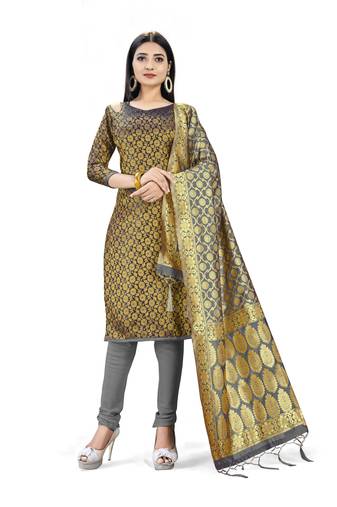 Black color weaving work banarasi silk unstitched chudidar dress material - afrn9004c