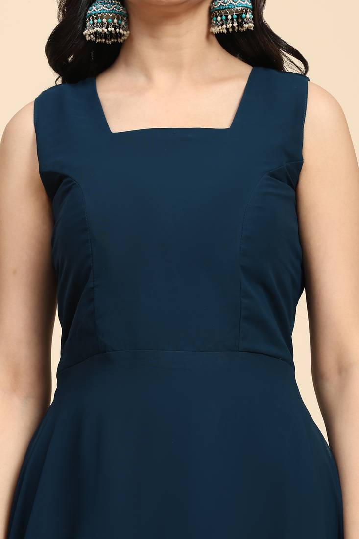 Trendmalls Kurta Set -  Georgette Anarkali Kurta Pant with Embroidery Dupatta Teal Blue