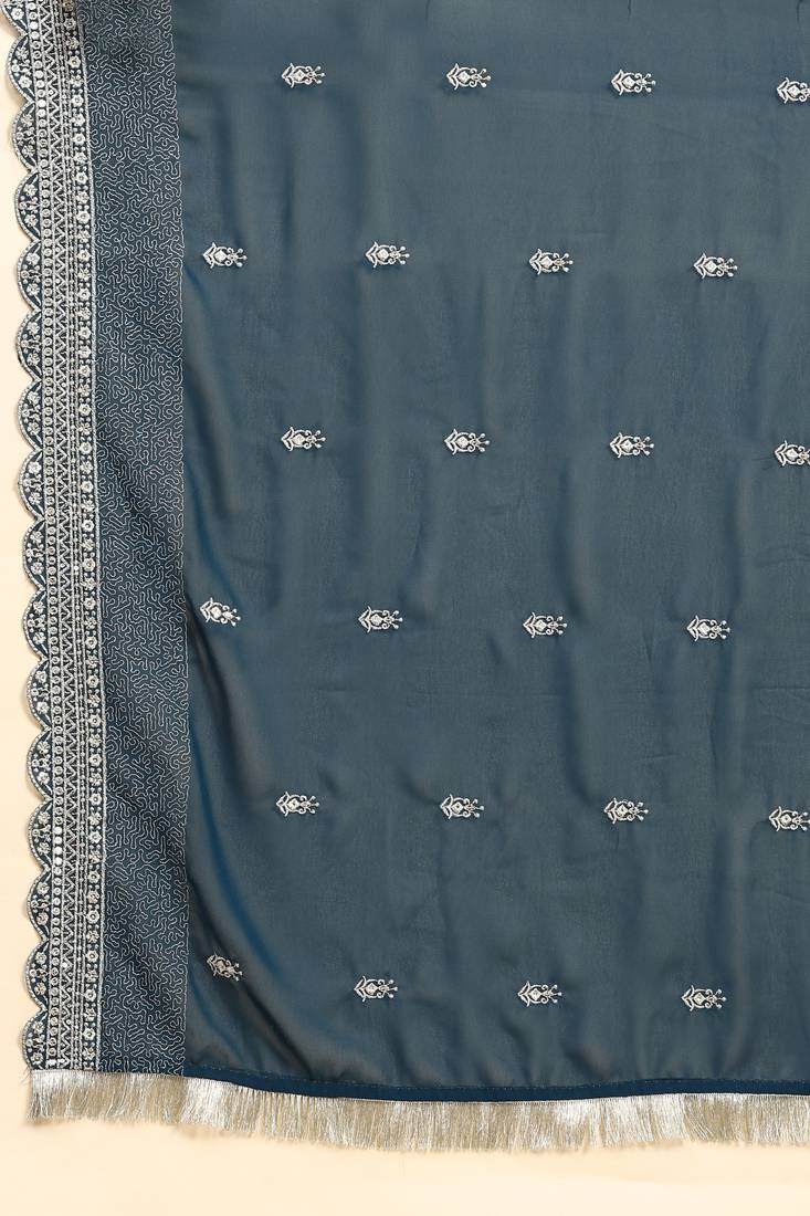 Trendmalls Kurta Set -  Georgette Anarkali Kurta Pant with Embroidery Dupatta Teal Blue