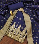 Navy blue color weaving work banarasi silk unstitched chudidar dress material - pris9009b