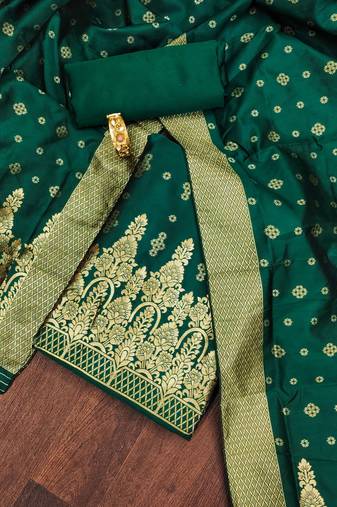 Mehendi green color weaving work banarasi silk unstitched chudidar dress material - pris9009c