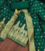Mehendi green color weaving work banarasi silk unstitched chudidar dress material 