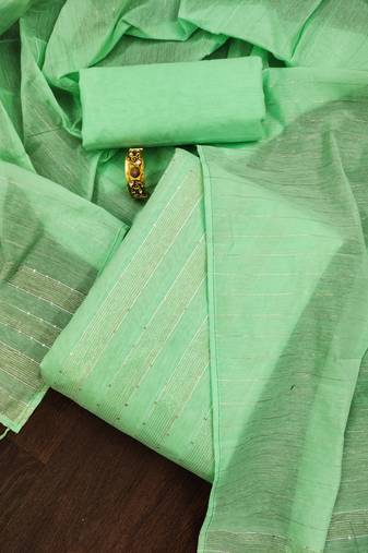 Pista green color sequence work chanderi cotton unstitched chudidar dress material - sa9011d