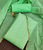 Pista green color sequins work chanderi cotton unstitched chudidar dress material 
