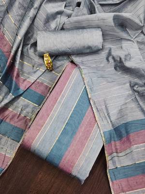 Multi (grey,blue) color weaving work banarasi silk unstitched chudidar dress material  1