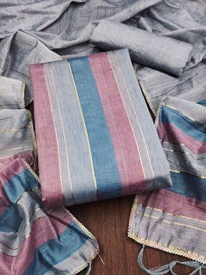 Multi (grey,blue) color weaving work banarasi silk unstitched chudidar dress material  2