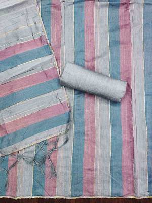 Multi (grey,blue) color weaving work banarasi silk unstitched chudidar dress material  3