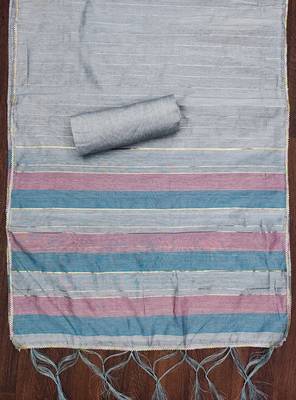Multi (grey,blue) color weaving work banarasi silk unstitched chudidar dress material  4