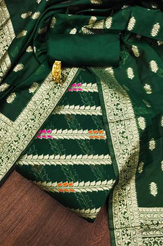 Green color weaving work spun cotton unstitched chudidar dress material - mnlr9017b