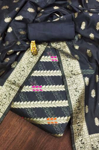 Grey color weaving work spun cotton unstitched chudidar dress material - mnlr9017d