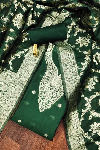 Olive color weaving work spun cotton unstitched chudidar dress material - nkle9018a