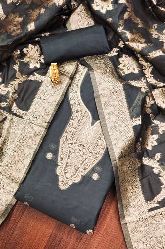 Grey color weaving work spun cotton unstitched chudidar dress material - nkle9018d