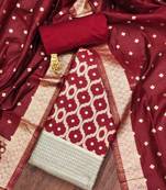Maroon color weaving work spun cotton unstitched chudidar dress material 