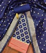 Navy blue color weaving work spun cotton unstitched chudidar dress material 