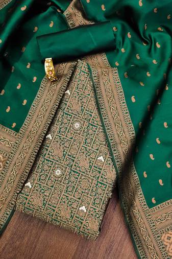 Mehandi color weaving work jacquard silk unstitched chudidar dress material - mnbx9020b