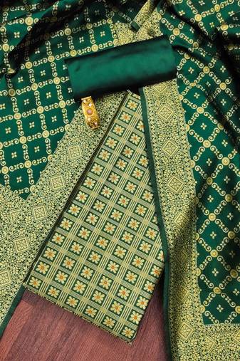 Olive color weaving work jacquard silk unstitched chudidar dress material - bxfr9021d
