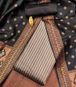 Black color weaving work jacquard silk unstitched chudidar dress material - lcln9022c