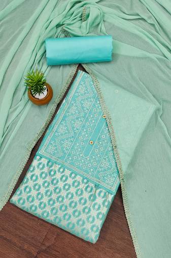 Sea green color weaving work banarasi jacquard unstitched chudidar dress material - vna19023b